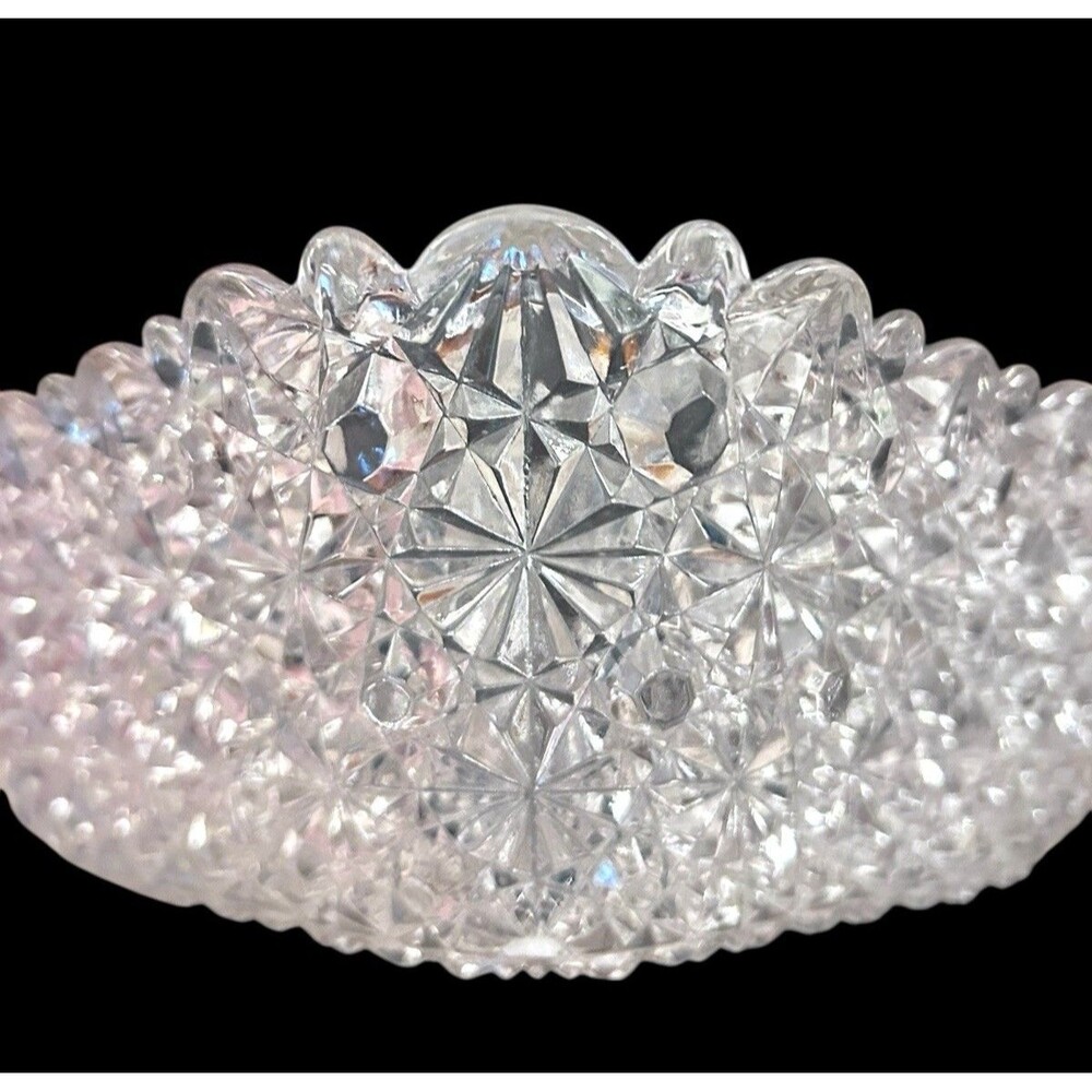 Antique Vtg EAPG Daisy Button Pressed Clear Glass Square Bowl Scalloped Points - Picture 3 of 6